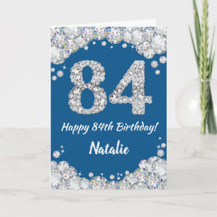 Happy 84th Birthday Blue en Silver Glitter Card Kaart