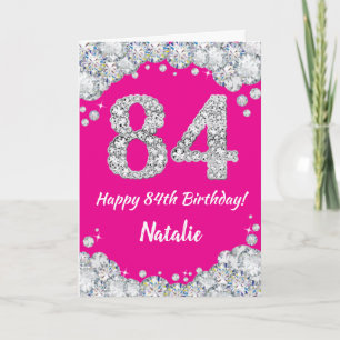 Happy 84th Birthday Hot Pink en Silver Glitter Kaart