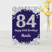 Happy 84th Birthday Navy Blue en Silver Glitter Kaart (Gele Bloem)