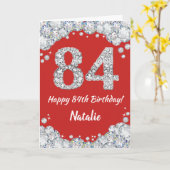 Happy 84th Birthday Red en Silver Glitter Card Kaart (Gele Bloem)