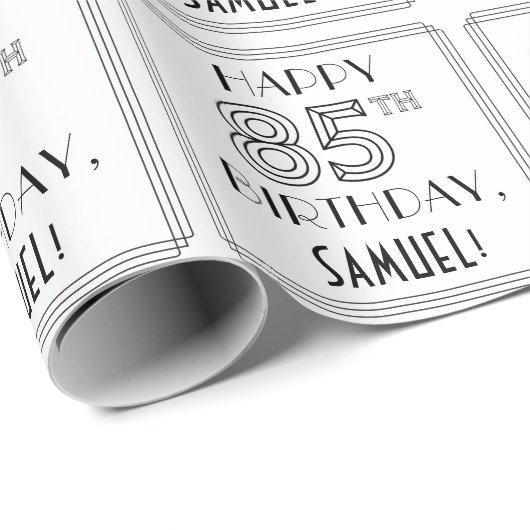 HAPPY 85TH BIRTHDAY; Art Deco Style; aangepaste na Cadeaupapier (Rol Hoek)