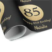 Happy 85th Birthday Black en Gold Glitter Cadeaupapier (Rol Hoek)