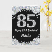 Happy 85th Birthday Black en Silver Glitter Card Kaart (Gele Bloem)