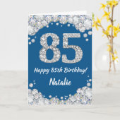 Happy 85th Birthday Blue en Silver Glitter Card Kaart (Gele Bloem)