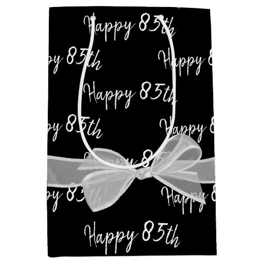 Happy 85th Birthday Bow op Black Medium Gift Bag Medium Cadeauzakje (Voorkant)