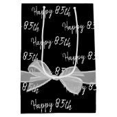 Happy 85th Birthday Bow op Black Medium Gift Bag Medium Cadeauzakje (Achterkant)