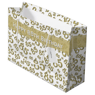 Happy 85th Birthday Gold en White Number Pattern Groot Cadeauzakje