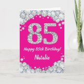 Happy 85th Birthday Hot Pink en Silver Glitter Kaart (Voorkant)