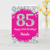 Happy 85th Birthday Hot Pink en Silver Glitter Kaart (Gele Bloem)