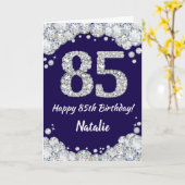 Happy 85th Birthday Navy Blue en Silver Glitter Kaart (Gele Bloem)