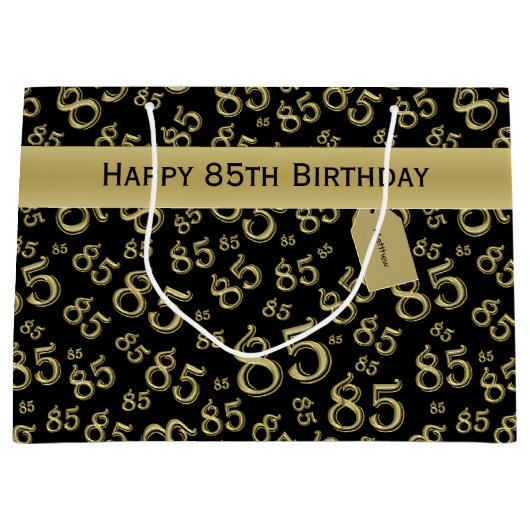 Happy 85th Birthday Number Pattern Black/Gold Groot Cadeauzakje (Voorkant)