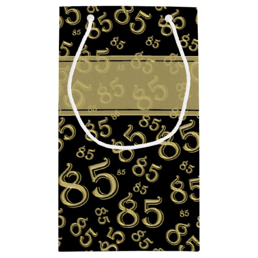 Happy 85th Birthday Number Pattern Black/Gold Klein Cadeauzakje (Achterkant)