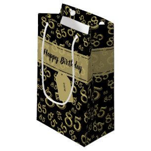 Happy 85th Birthday Number Pattern Black/Gold Klein Cadeauzakje
