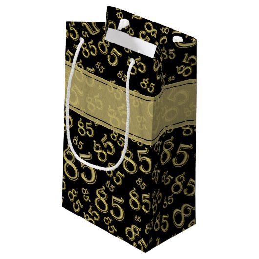 Happy 85th Birthday Number Pattern Black/Gold Klein Cadeauzakje (Achterkant Gekanteld)
