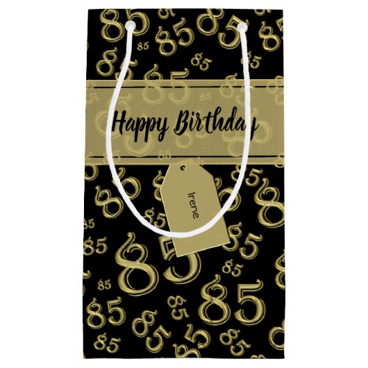 Happy 85th Birthday Number Pattern Black/Gold Klein Cadeauzakje (Voorkant)