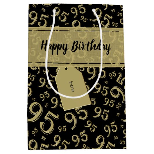 Happy 85th Birthday Number Pattern Black/Gold Medium Cadeauzakje (Voorkant)