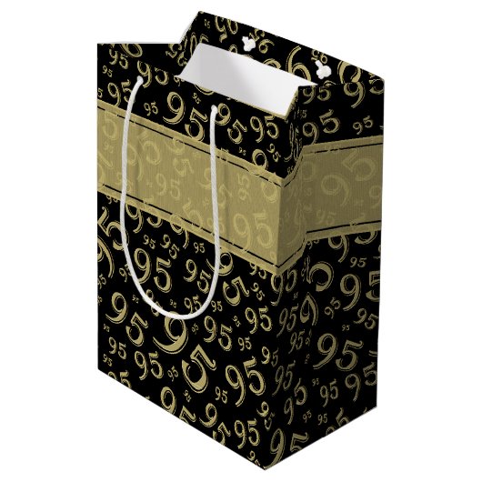 Happy 85th Birthday Number Pattern Black/Gold Medium Cadeauzakje (Achterkant Gekanteld)