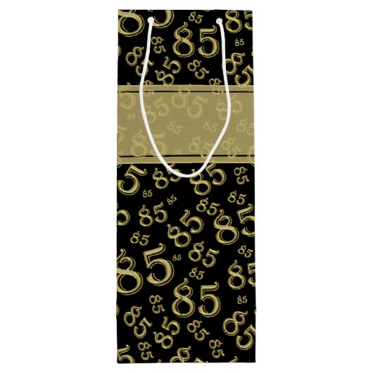 Happy 85th Birthday Number Pattern Black/Gold Wijn Cadeautas (Achterkant)