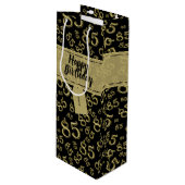 Happy 85th Birthday Number Pattern Black/Gold Wijn Cadeautas (Voorkant Gekanteld)