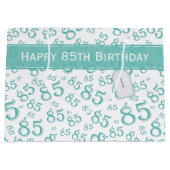 Happy 85th Birthday Number Pattern Blauwgroen/Whit Groot Cadeauzakje (Voorkant)
