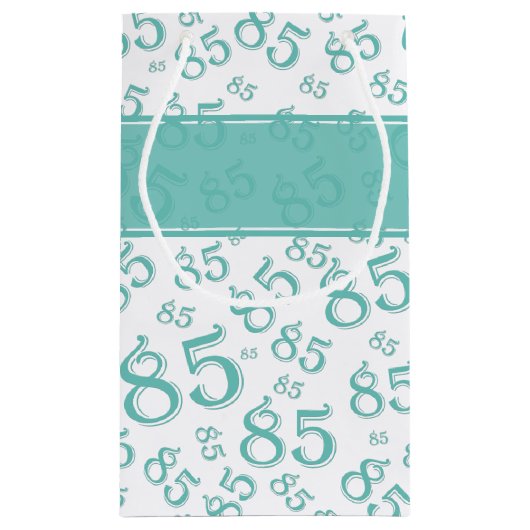 Happy 85th Birthday Number Pattern Blauwgroen/Whit Klein Cadeauzakje (Achterkant)