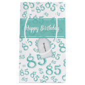Happy 85th Birthday Number Pattern Blauwgroen/Whit Klein Cadeauzakje (Voorkant)