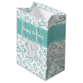Happy 85th Birthday Number Pattern Blauwgroen/Whit Medium Cadeauzakje (Voorkant Gekanteld)