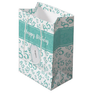 Happy 85th Birthday Number Pattern Blauwgroen/Whit Medium Cadeauzakje