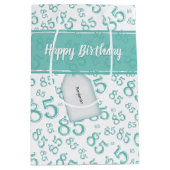 Happy 85th Birthday Number Pattern Blauwgroen/Whit Medium Cadeauzakje (Voorkant)