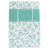 Happy 85th Birthday Number Pattern Blauwgroen/Whit Medium Cadeauzakje (Achterkant)