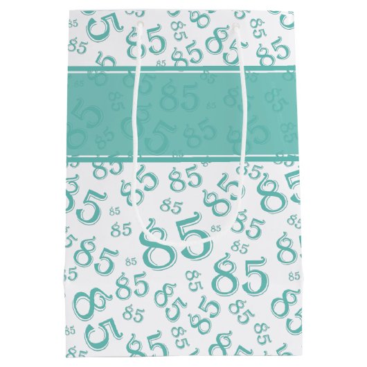 Happy 85th Birthday Number Pattern Blauwgroen/Whit Medium Cadeauzakje (Achterkant)
