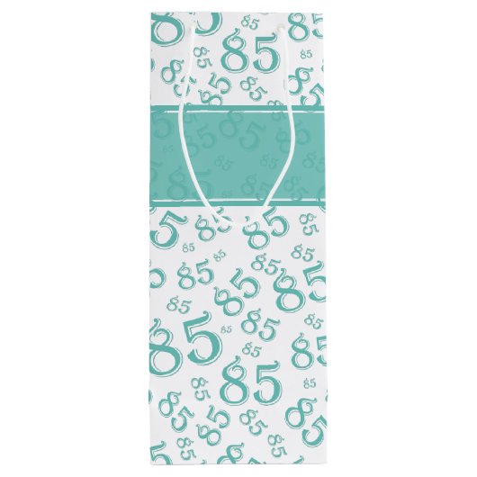 Happy 85th Birthday Number Pattern Blauwgroen/Whit Wijn Cadeautas (Achterkant)