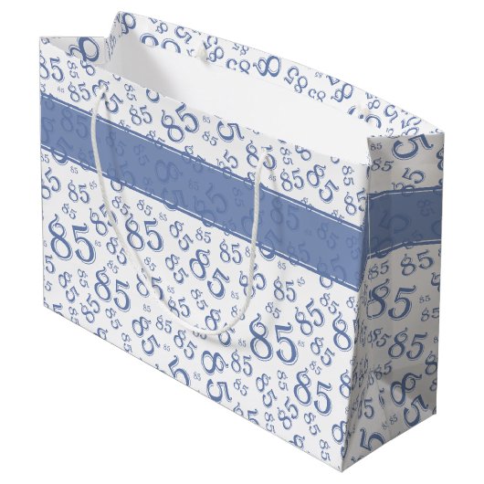 Happy 85th Birthday Number Pattern Blue/White Groot Cadeauzakje (Achterkant Gekanteld)