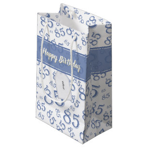 Happy 85th Birthday Number Pattern Blue/White Klein Cadeauzakje