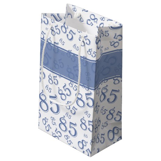 Happy 85th Birthday Number Pattern Blue/White Klein Cadeauzakje (Achterkant Gekanteld)