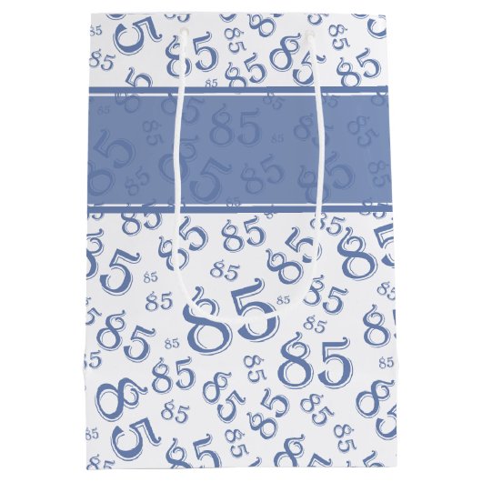 Happy 85th Birthday Number Pattern Blue/White Medium Cadeauzakje (Achterkant)