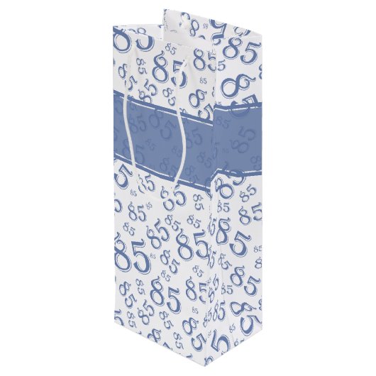 Happy 85th Birthday Number Pattern Blue/White Wijn Cadeautas (Achterkant Gekanteld)