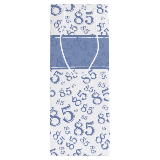 Happy 85th Birthday Number Pattern Blue/White Wijn Cadeautas (Achterkant)