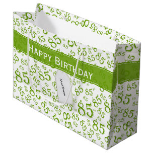 Happy 85th Birthday Number Pattern Green/White Groot Cadeauzakje