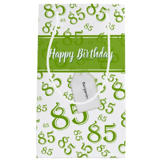Happy 85th Birthday Number Pattern Green/White Klein Cadeauzakje (Voorkant)