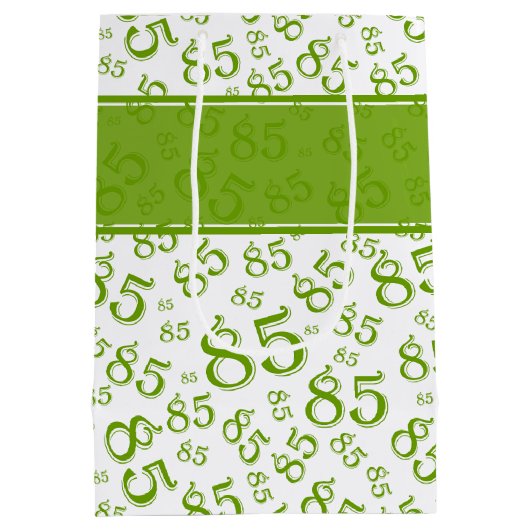 Happy 85th Birthday Number Pattern Green/White Medium Cadeauzakje (Achterkant)