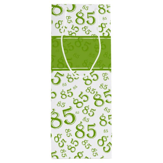 Happy 85th Birthday Number Pattern Green/White Wijn Cadeautas (Achterkant)