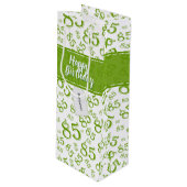 Happy 85th Birthday Number Pattern Green/White Wijn Cadeautas (Voorkant Gekanteld)