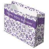Happy 85th Birthday Number Pattern Paars/White Groot Cadeauzakje (Voorkant Gekanteld)