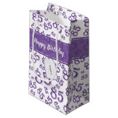 Happy 85th Birthday Number Pattern Paars/White Klein Cadeauzakje (Voorkant Gekanteld)