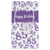 Happy 85th Birthday Number Pattern Paars/White Klein Cadeauzakje (Voorkant)