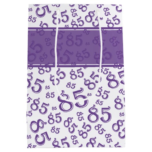 Happy 85th Birthday Number Pattern Paars/White Medium Cadeauzakje (Achterkant)