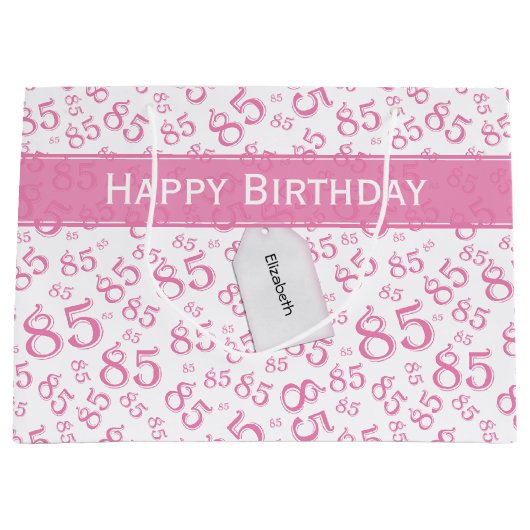 Happy 85th Birthday Number Pattern Pink/White Groot Cadeauzakje (Voorkant)
