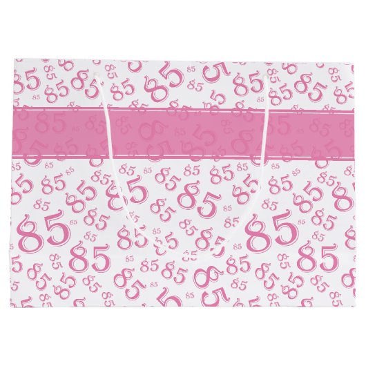 Happy 85th Birthday Number Pattern Pink/White Groot Cadeauzakje (Achterkant)