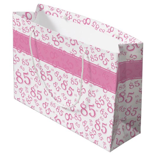 Happy 85th Birthday Number Pattern Pink/White Groot Cadeauzakje (Achterkant Gekanteld)